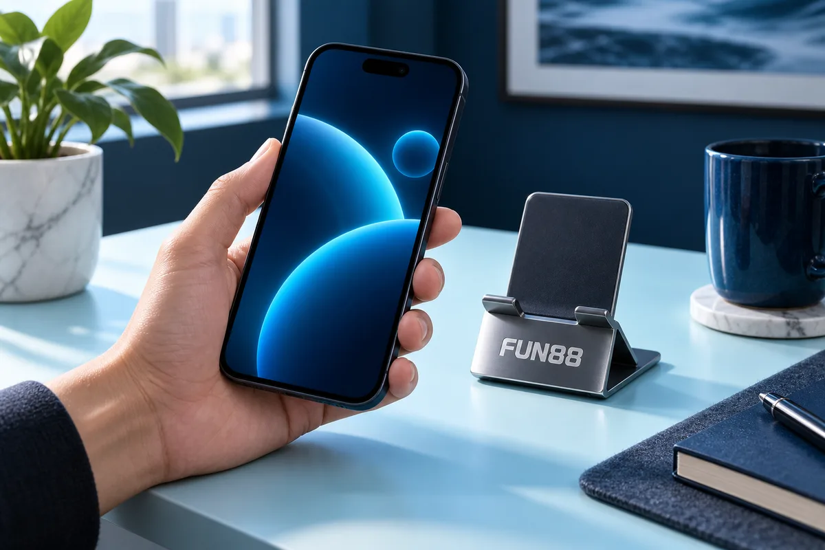 Điện thoại và giá đỡ FUN88 trong cảnh xử lý kết nối
